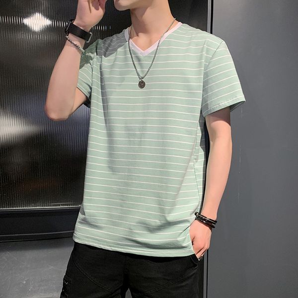 

cake short t-shirt 2021 summer new brand loose men's half sleeve bottom shirt fashion stripe clothes, White;black