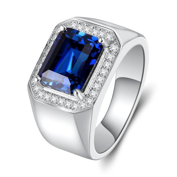 

european and american fashion high-end factory wholesale domineering square sapphire ring new blue corundum four-claw diamond ring micro-inl, Silver