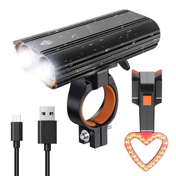 

bike lights usb rechargeable light set, super bright 2400 lumens and tail helmet light, waterproof hea