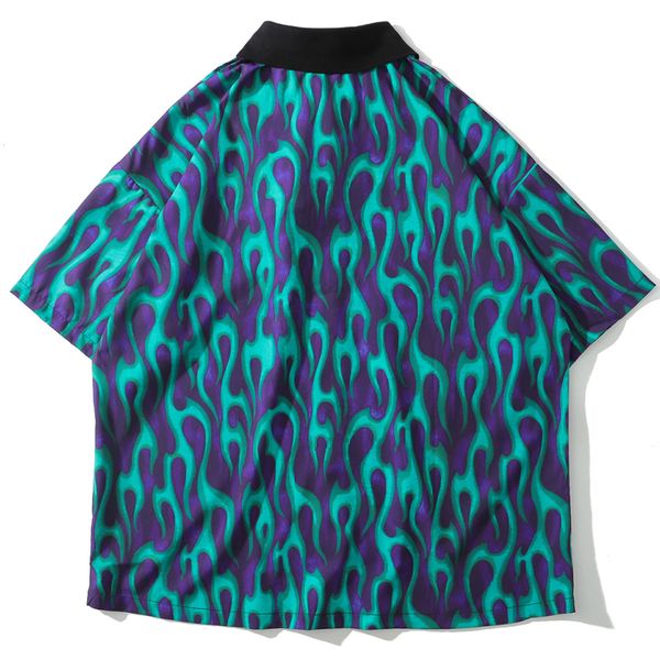 

hip 2021 new hop blue fire flame men summer harajuku oversized casual cotton loose short sleeve hawaii shirts streetwear vddc, White