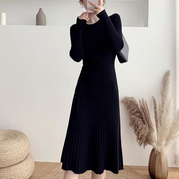 

casual dresses women sweater spring autumn clothing lazy home knitted shirring slim comfortable, Black;gray