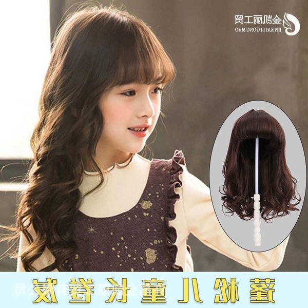 

wig women's long children's curly hair simulation head cover girl's hair cover baby princess baby cute modeling, Black