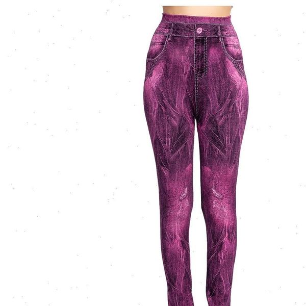 

38 leggings sport women fitness workout gym trousers lady print high waist tummy control imitation cowboy trouser pants jegging, Black