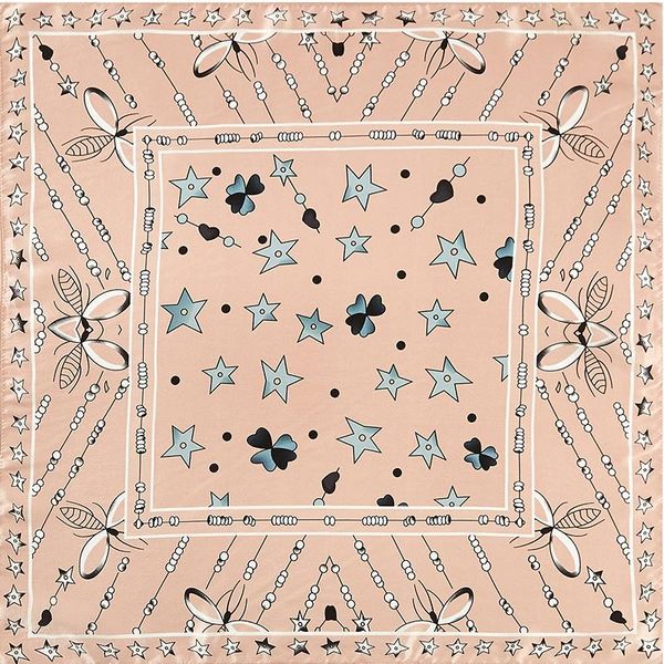 

scarves 2021 style ins wind, japan and korea true silk with star printing scarf, Blue;gray