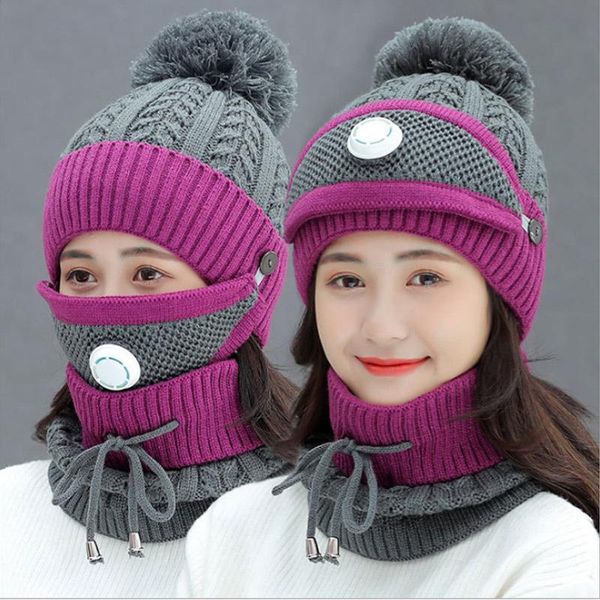

beanies skullies winter thermal hats women fashion protection ear face windproof wool caps velvet thicken three hat keep warm