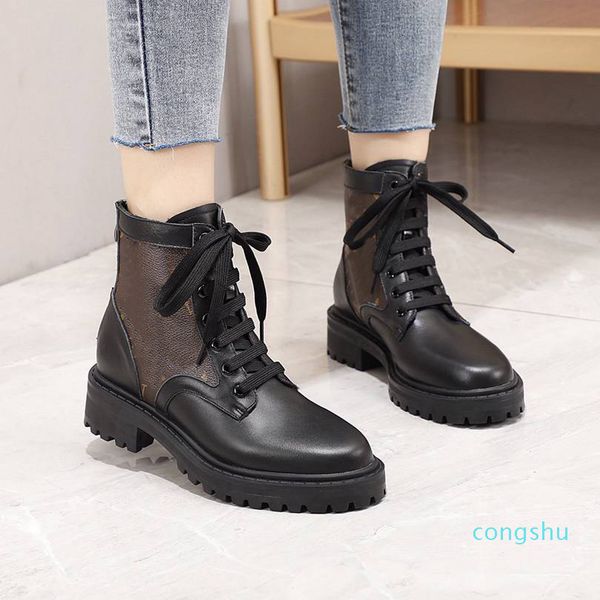 

designer boots women winter letter chain shoes leather low heel high heels boot luxury a27 11, Black