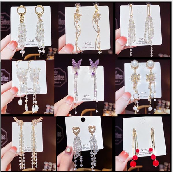 

wholesale 925 silver needle tassels celebrity high sense dangle earrings korea fringed earrings female european and american vintage jewelry
