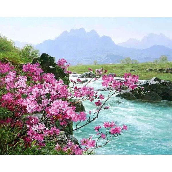 

paintings gatyztory diy painting by numbers flower river handpainted acrylic oil drawing on canvas home decor gift