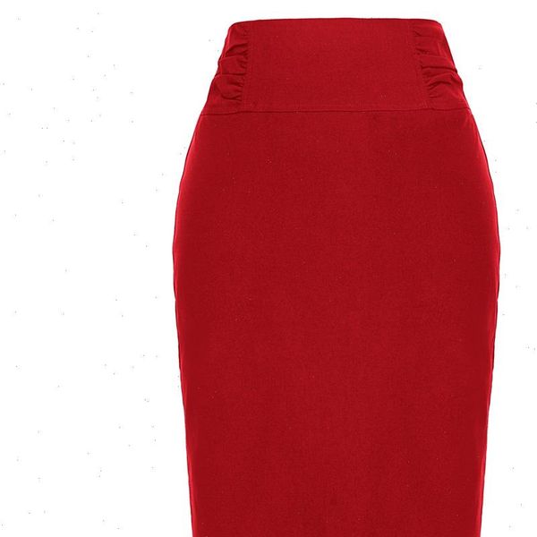 

women skirt office lady work wear business stretch high waist shirred waist detail hips wrapped slim knee solid pencil skirt, Black