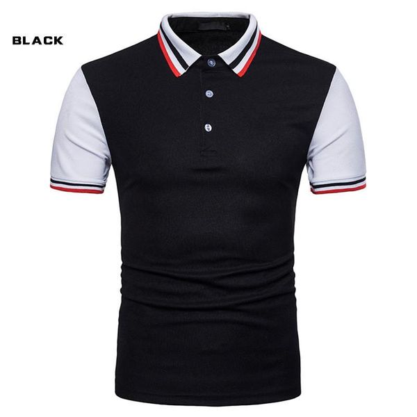 

mens casual polos shirts fashion trend summer stripe print turn down collar tees clothing male new patchwork thread short sleeve polos, White;black