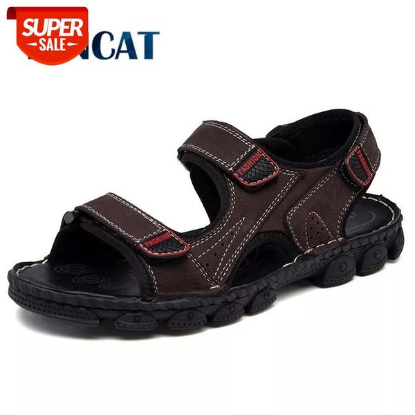 

new 100% genuine leather men sandals summer men beach sandals fashion light slippers breathable shoes size 46 #mr4c, Black