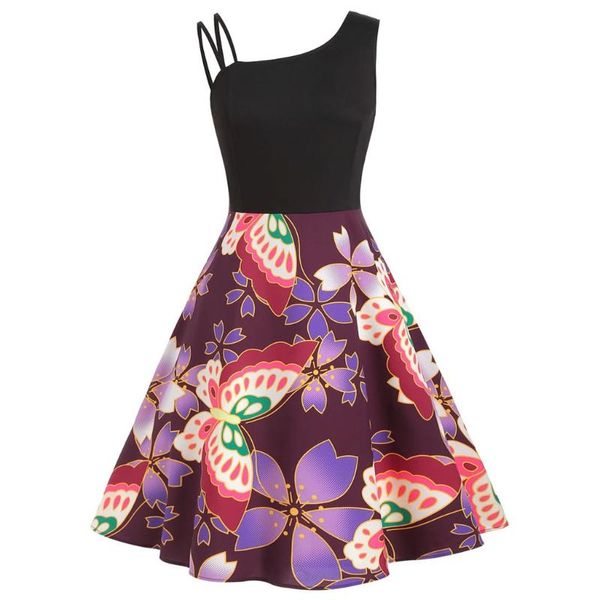 

women's wool & blends one shoulder party dress floral hepburn vintage, Black
