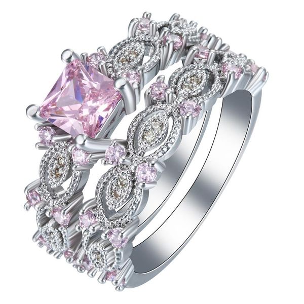 Fedi nuziali set rosa fiore adorabile zircone bianco viola unico 2021 gioielli da donna regalo principessa bel fidanzamento per le donne