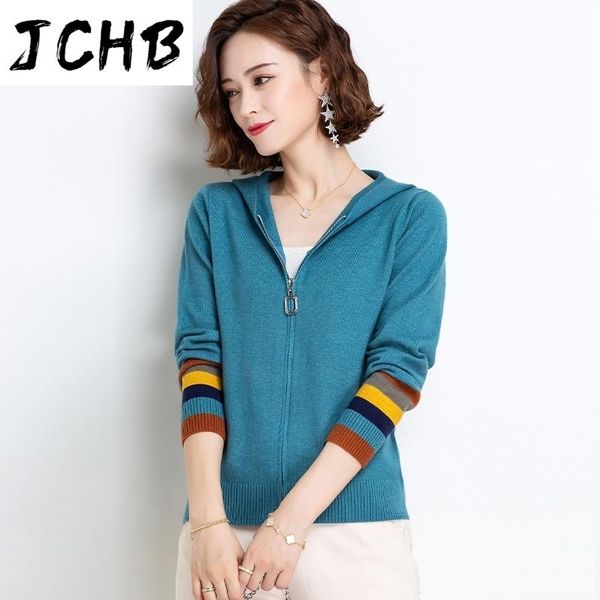 

women's knits & tees jchb 2021 short sweaters hooded female cardigan knitted cardigans for women long sleeve spring autumn pull femme p, White