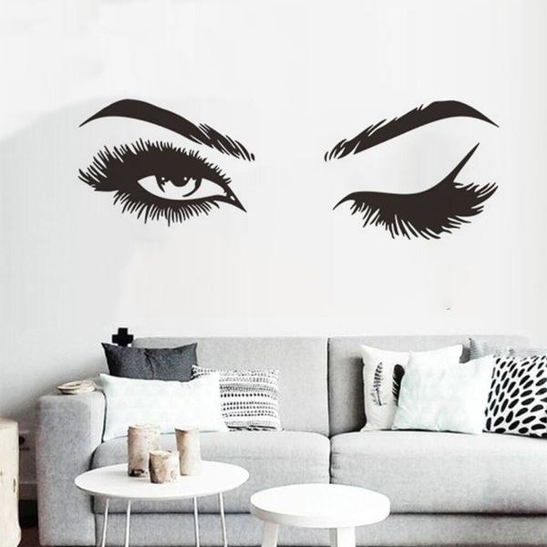 Adesivi murali Fashion Vinyl Eyelashes Della muro Decalcomanie per ragazze Camera da letto Eyebrows Store Beauty Salon Decor