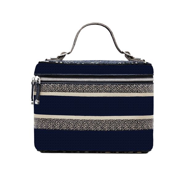 

classic luxury cosmetic bag womans handbag toiletries bag folding makeup case multifunctional storage box blue embroidery printed fabric log