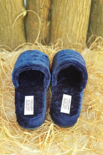 

slippers women's navy blue casual plush based home slipper, Black