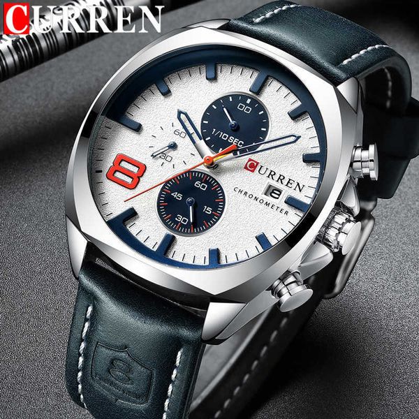 

curren watch men waterproof chronograph sport military male clock brand luxury leather man wristwatch relogio masculino 8324 210728, Slivery;brown