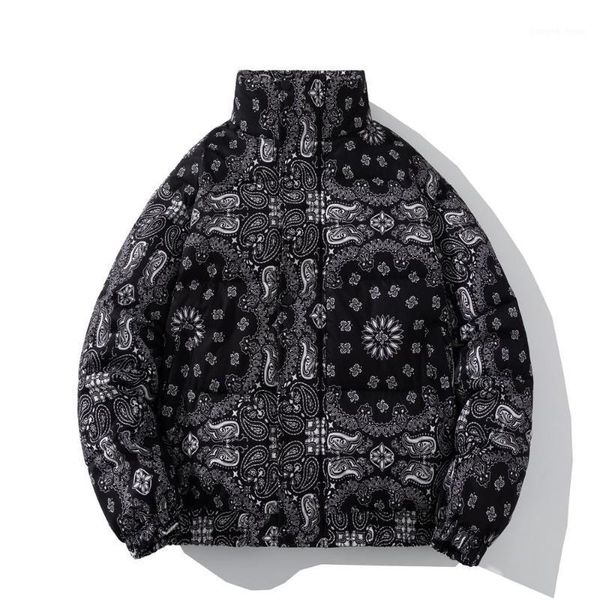 

winter cotton-padded coats men warm cashew printed thicken outerwear fashion thick bomber jacket male clothing plus size men's down & p, Black
