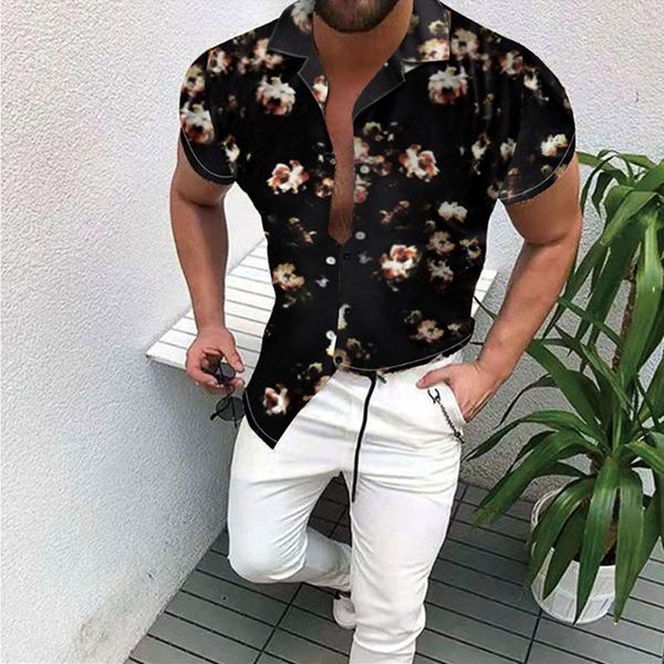 

men's casual shirts fashion design short sleeve shirt print beach blouse 2021 summer clothing brand male clothes plus size, White;black
