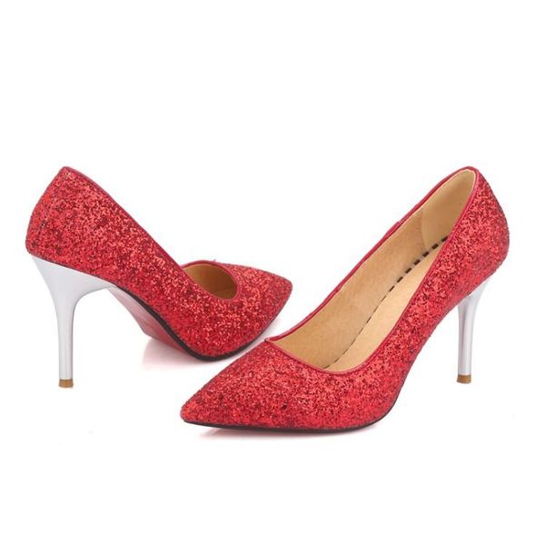 

dress shoes big sizepointed sequin high heels ladies women woman pumps, Black