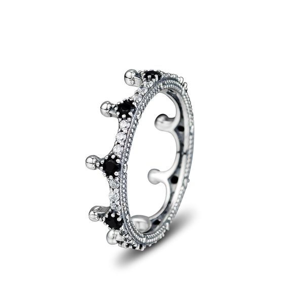 

fashion enchanted crown rings 2021 trend for women with black & clear cz 100% 925 sterling-silver-jewelry, Slivery;golden
