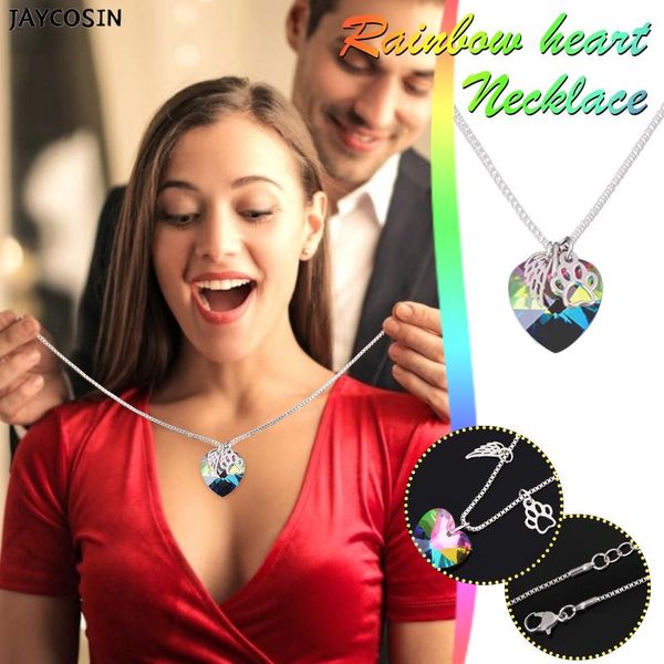 

chains heart pendant necklace engraved rainbow dog memorial necklaces temperament love summer, Silver