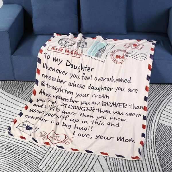 Cobertores para minha filha flanela cobertor impressão digital letra envelope quadrado sofá capa presente de aniversário têxteis