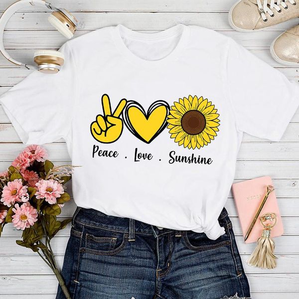 

women's t-shirt t-shirts women floral love fashion 90s style printing spring summer tshirt lady stylish print clothes tee, White