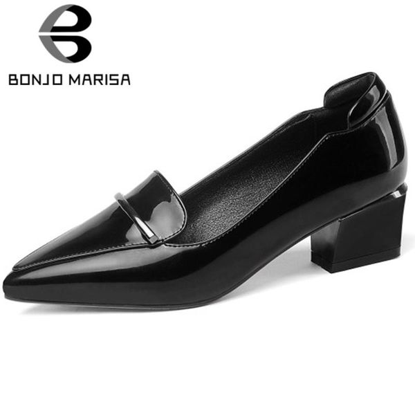 

dress shoes bonjomarisa elegant ladies spring shallow pumps concise metal decorating ol women med chunky heels woman, Black
