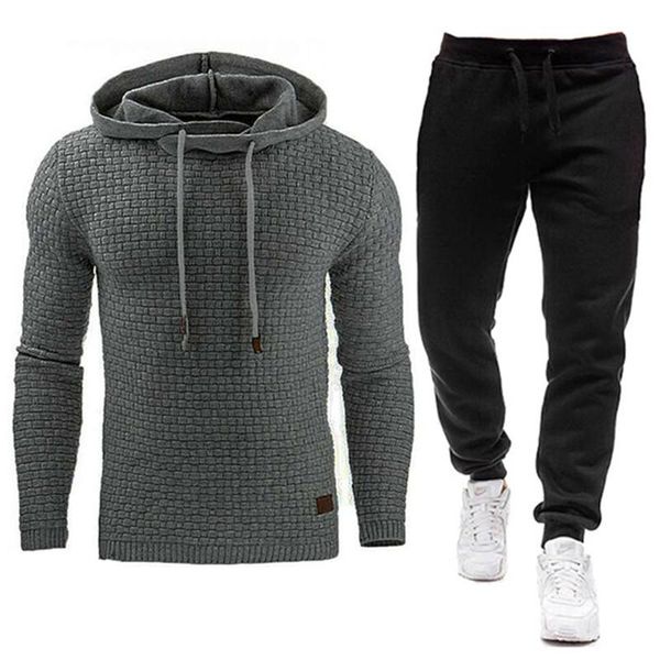 

men's hoodie suit fashion jacquard autumn and winter brand casual sports suit men's sports two piece stitching hoodie, Gray