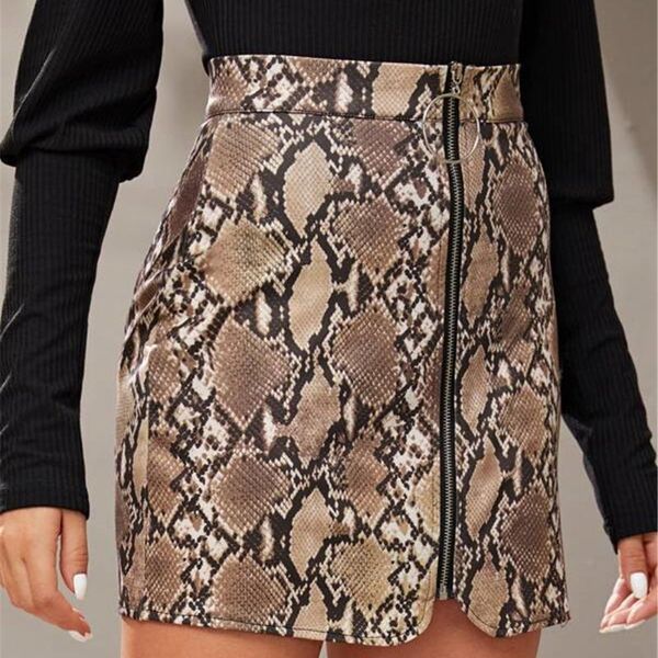 

skirts ladies women's pu leather pencil mini bodycon skirt black snakeskin print