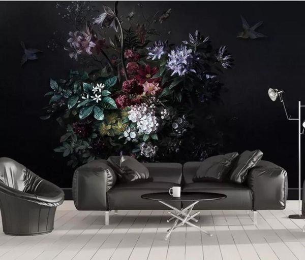 

wallpapers nordic modern flower po wallpaper rolls for living room bedroom floral wall murals with black background paper 3d