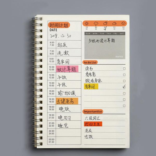 

notepads notebook agenda daily planner weekly goals habit schedules spiral organizer note books office school stationery supplies, Purple;pink