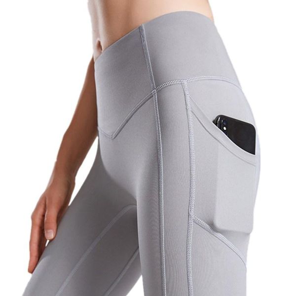

yoga outfit autumn women side pocket pant gym fitness workout legging elastic tight high waist quick dry running sports