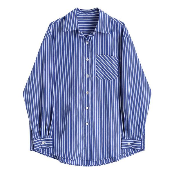 

women's shirt oversize blue striped new lapel long sleeve loose fit fashion tide spring 2021 a11-b, White