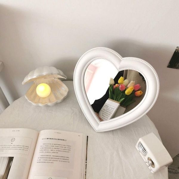 

mirrors korean style heart-shaped mirror deskwall-mounted dual-use po props decoration cosmetic pink purple love