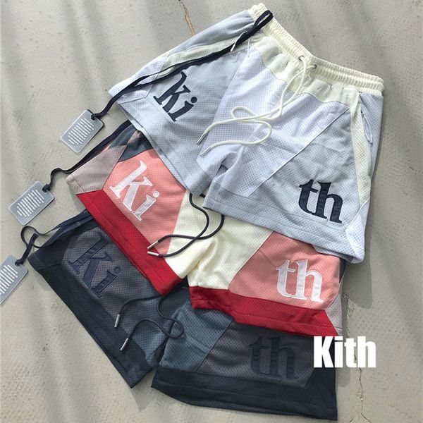 

2021 new kith mesh shorts men women patchwork oversize breechcloth breathable drawstring streetwear clothing pa55, White;black