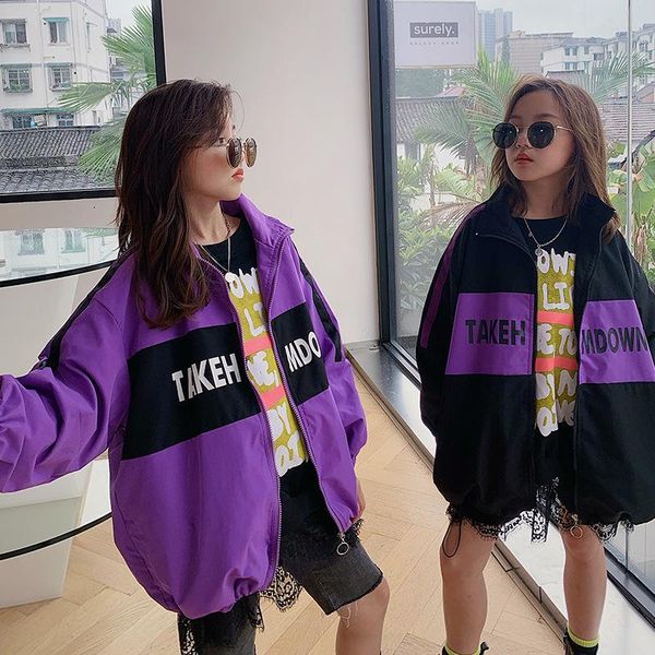 

coat foreign trade autumn childrenswear korean-style girl's style zhong da tong fashion children lettered jacket, Blue;gray