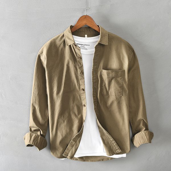 

2021 new male shirt with casual long sleeve front pat breast pocket regular set-down button-down collar thick working shirts y3435 wbbz, White