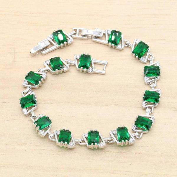 

link, chain geometry green zirconia silver color bracelet for women birthday 3 colors available wedding jewelry dubai party gift 20cm, Black