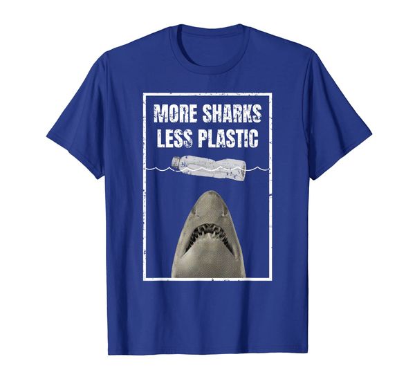 

More Sharks Less Plastic Shark Conservation Surf Shirt, White;black