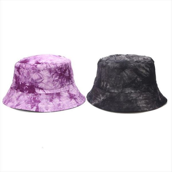 

cotton women tie dyed ink painting pattern fisherman double sided wearing cap visor bucket hat men and street trend, Blue;gray