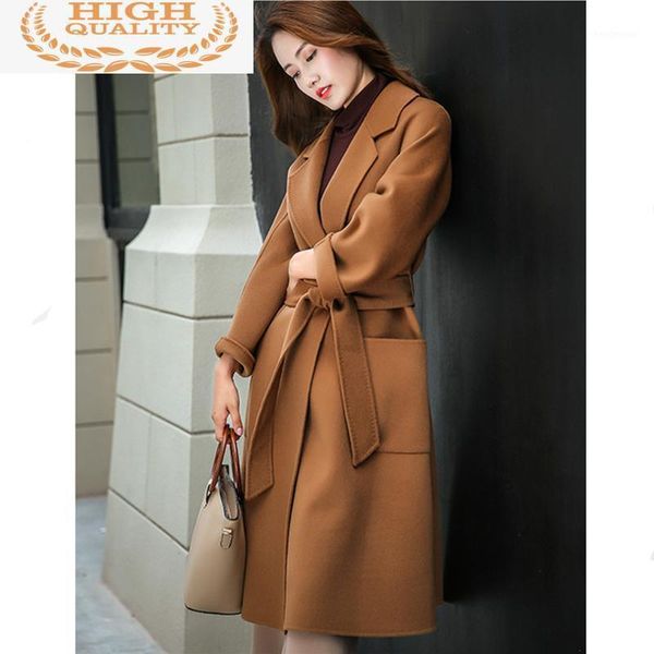 

wool 100% coat 2021 autumn winter jacket women double side woolen female korean long coats casaco feminino my3793 women's & blends, Black
