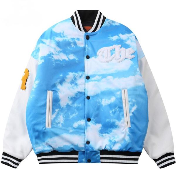

men's jackets thicken baseball jacket men furry letter patch leather patchwork bomber coat cloud print hip hop hipster streetwear, Black;brown