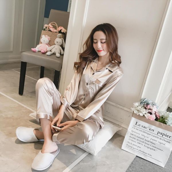 

spring pajamas set style womens sleepwears fashion silk leisure home clothes nightwear, Black;red