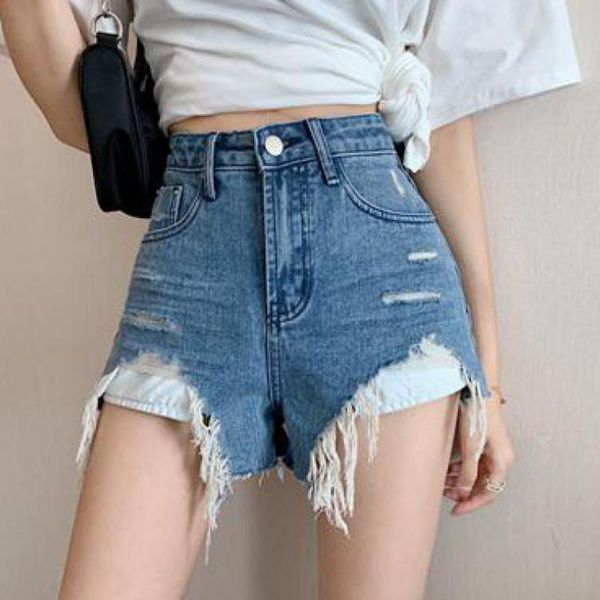 

women's shorts genayooa women high waist casual denim ripped streetwear female jeans with pocket summer 2021, White;black