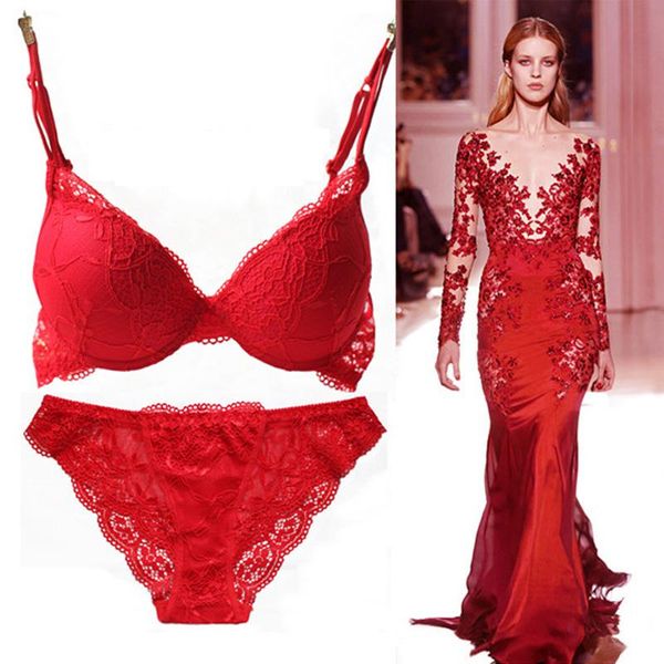 

bras sets charming shape wear women comfortable underwear lace bra panties set, Red;black