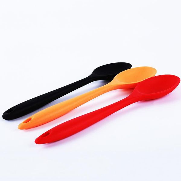 

3 color grade silicone long-handled soup spoon solid color kids spoon kitchen silicone flatware utensils accessories