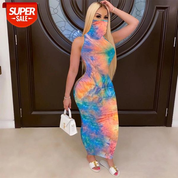 

tie dye print dress 2020 new fashion women sleeveless tank long maxi dress bodycon summer soft party sundress #by07, Black;gray